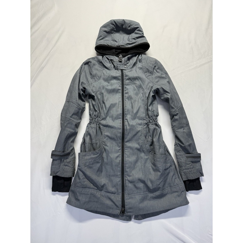 Lululemon Jacket Anorak Women's 4 Heather Gray Herringbone Hooded Apres Run